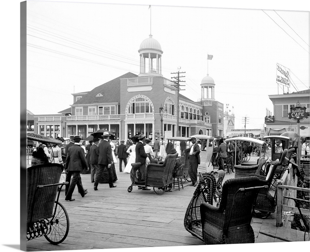 Atlantic City, C1900. The Boardwalk And the Steel Pier Amusement Park In Atlantic City, With Wheeled Chairs In the Foregro...
