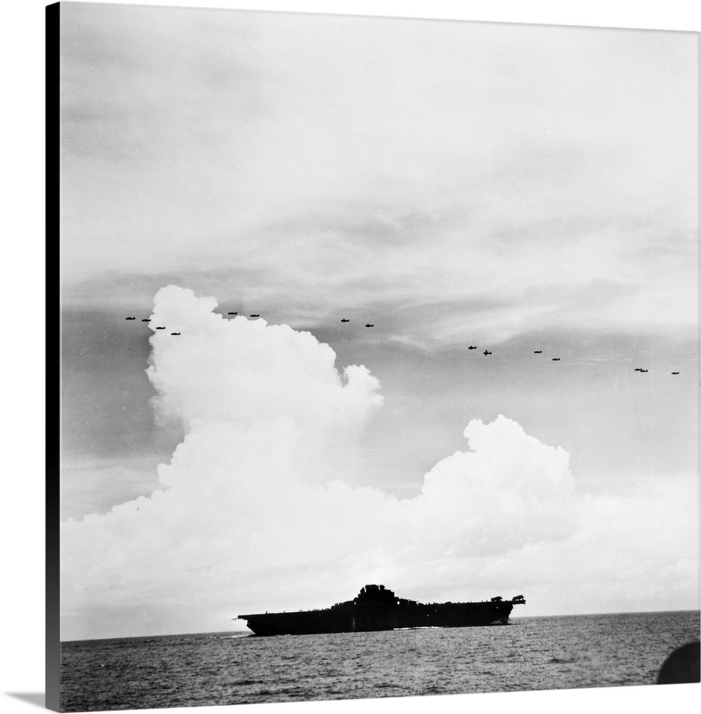 The military aircraft carrier, USS Yorktown, in a scene from the American propaganda film, 'The Fighting Lady,' 1944.