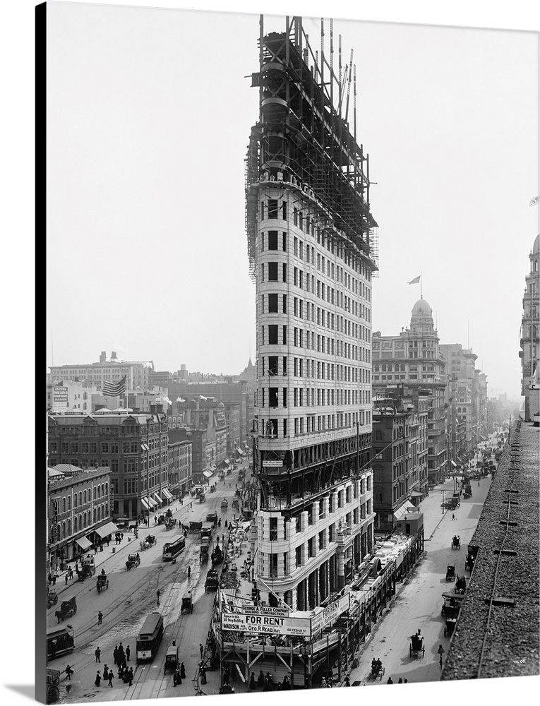 The Flatiron Building under contruction in New York City. Photograph, c1902.