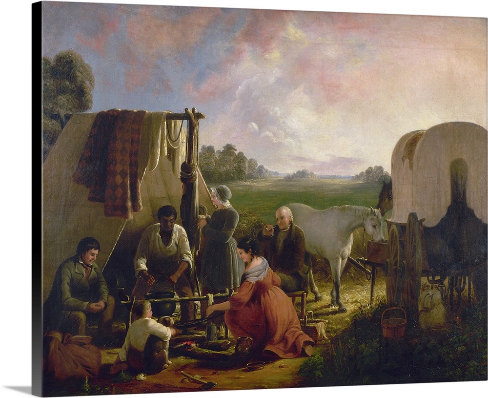 The Prairie Schooner Family. Oil Painting By An Unknown American Artist, Late 19th Century.