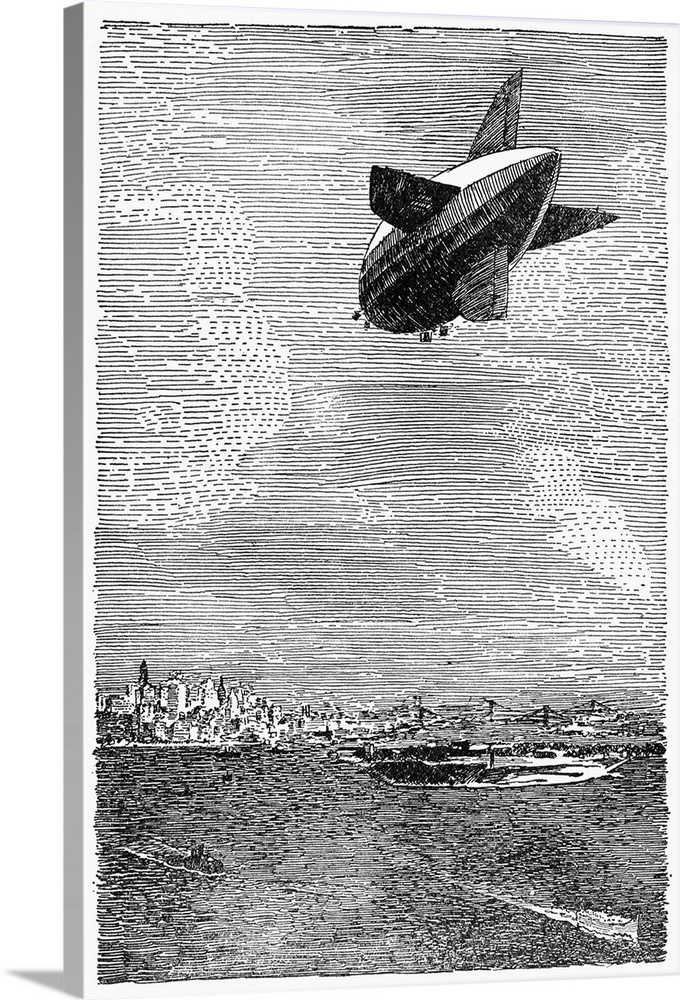The R 34, a British-built airship, flying over New York City after completing the first transatlantic aircraft flight in 1...