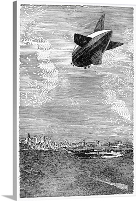 The R 34, a British-built airship, flying over New York City