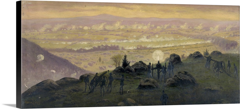 Civil War, Gettysburg, 1863. View From the Summit Of Little Round Top During the Battle Of Gettysburg. Painting By Edwin F...
