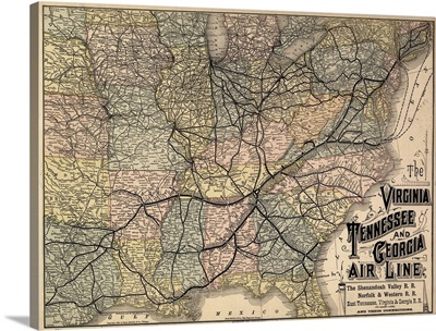 The Virginia, Tennessee, And Georgia Air Line, Railroad Map, 1882