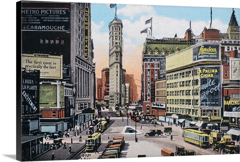 Times Square in New York City looking south towards the New York Times building at 42nd Street. American postcard, c1924.