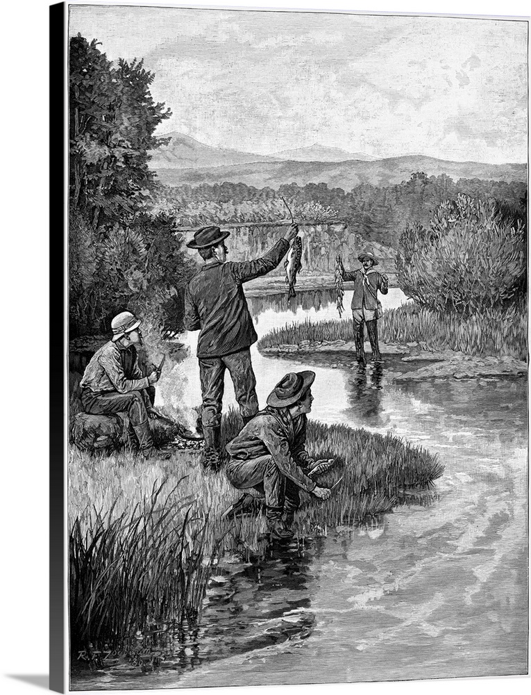 Trout Fishing, 1886. Trout Fishing In Montana. Engraving From A Drawing By R.F. Zogbaum, 1886.