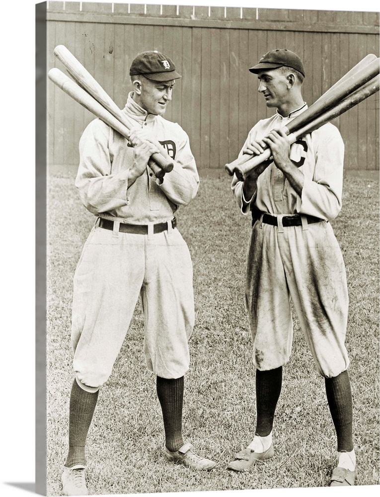 Ty Cobb and 'Shoeless' Joe Jackson, American baseball players Solid-Faced  Canvas Print