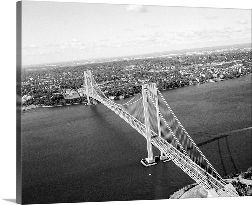 View of the Verrazzano-Narrows bridge from Brooklyn, looking southwest toward Staten Island, New York City. Photograph, c1...