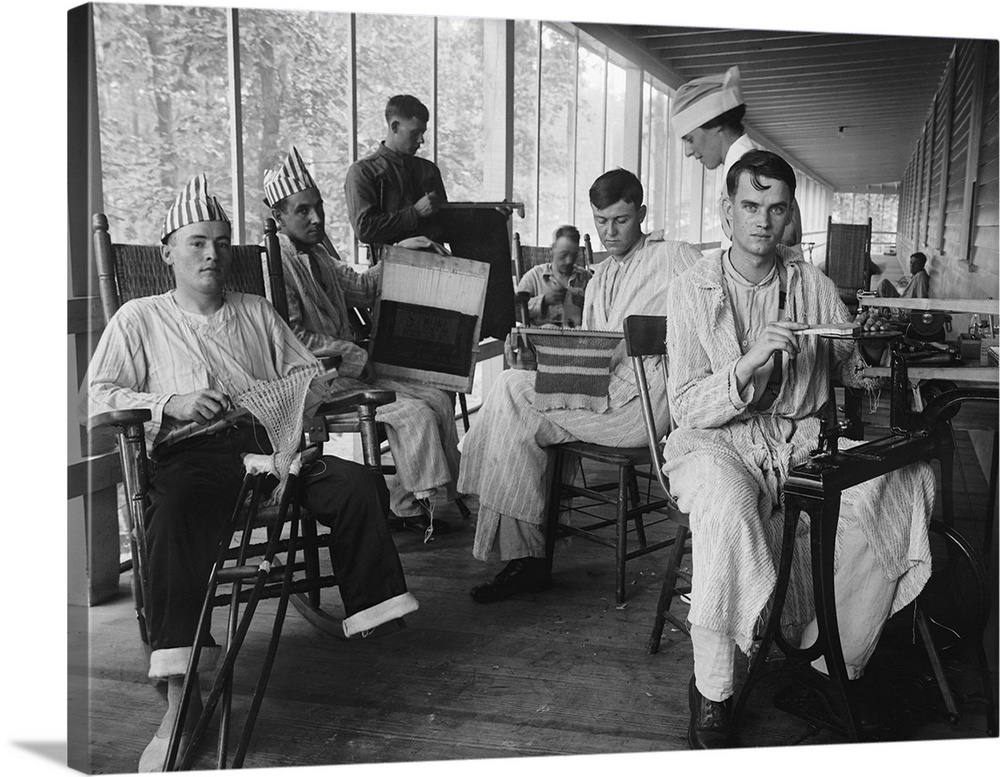 Veterans of World War I convalescing at Walter Reed Hospital in Washington D.C. Photograph, c1918.