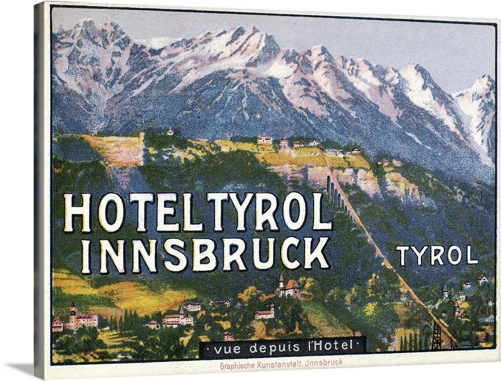 Luggage label from the Hotel Tyrol Innsbruck in Austria, early 20th century.