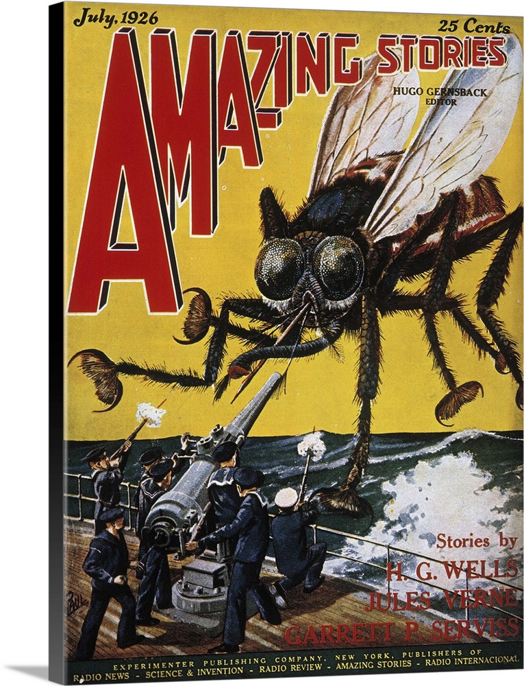 American science fiction magazine cover, 1927, illustrating The War of the Worlds by H.G. Wells.