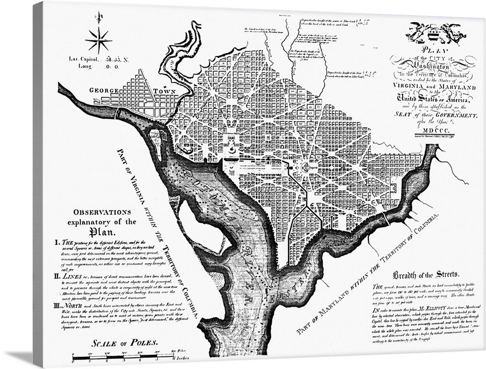 Washington, D.C. Plan, 1792. Andrew Ellicott's Engraved Map Of 1792, Based On Pierre Charles L'Enfant's Manuscript Plan, W...