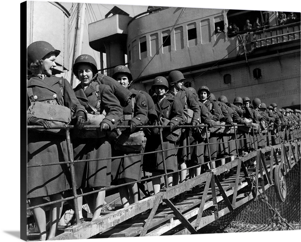 Members of the Women's Army Corps disembark at a North African port during World War II. Among the first to land were Leno...