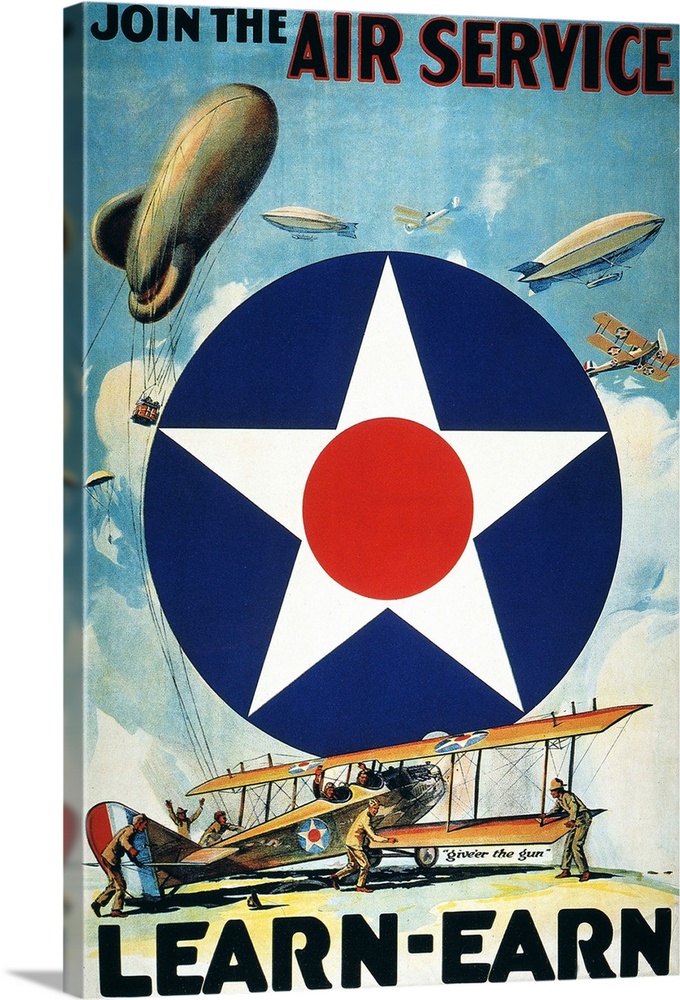 'Join the Air Service, Learn-Earn.' U.S. Army Air Service recruiting poster, 1918.