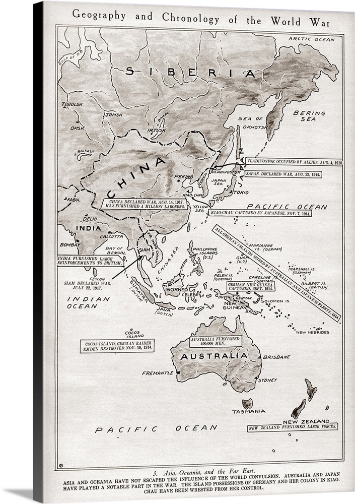 World War I, Geography. Map Showing the Chronology And Geography Of the Effects Of World War I In Asia And Australia,