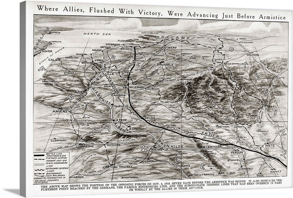 World War I, Map, 1918. Map Showing the Position Of Forces On 4 November 1918, Seven Days Before the Armistice Was Signed....