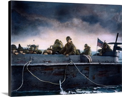 World War II: D-Day, 1944, Soldiers on an American Coast Guard landing barge