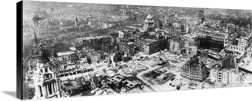 Photograph taken from the dome of Saint Paul's Cathedral, following a German air raid during World War II. Photograph, 1941.