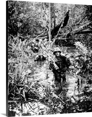 World War II: New Britain, Marines advancing through the jungle