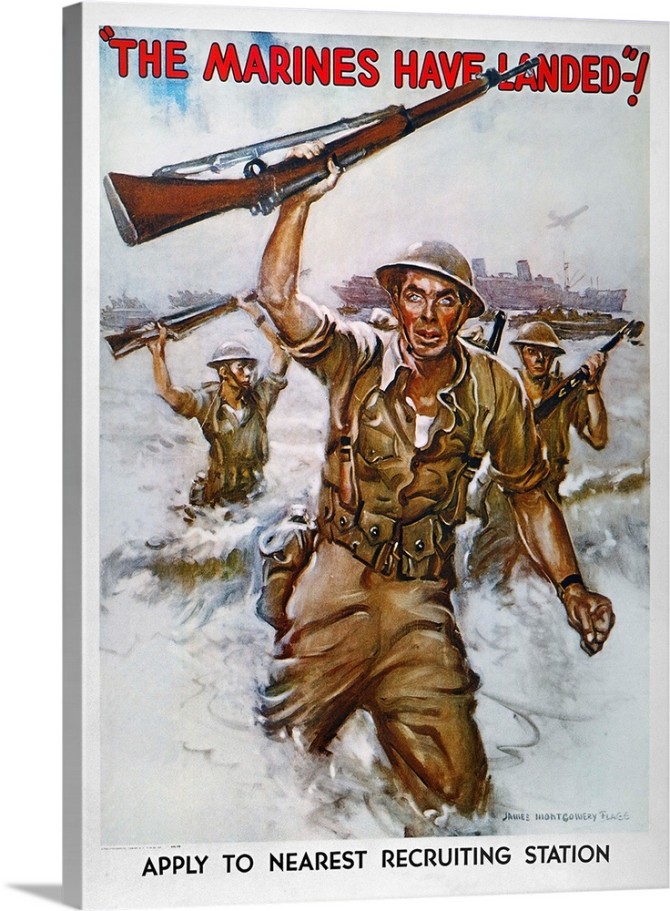 The marines Have Landed!: American World War II recruiting poster, 1942, by James Montgomery Flagg.
