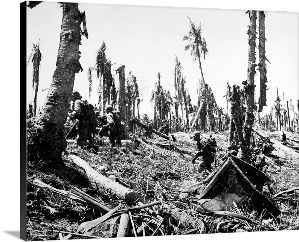 U.S. Army infantry advancing on Japanese positions during the Battle of Wakde Island, 24 May 1944.