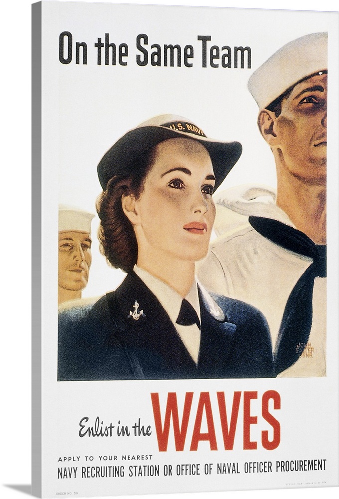 'On the Same Team.' American World War II recruiting poster for the WAVES (Women Accepted for Volunteer Emergency Service).