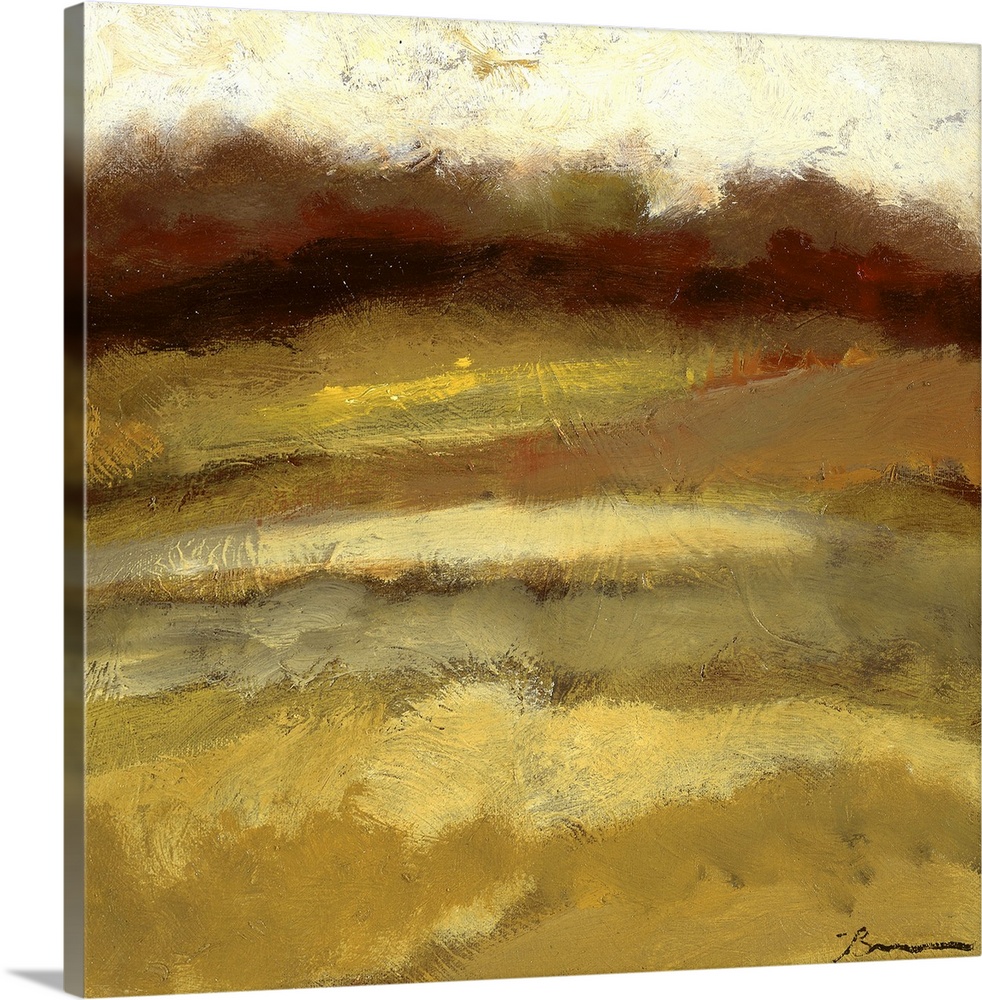 Contemporary painting of a golden earthy toned landscape.