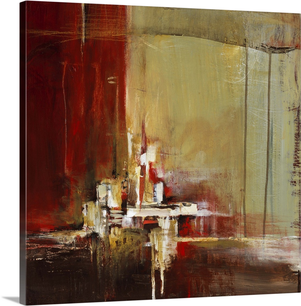 Contemporary abstract painting using dark weathered rustic tones.
