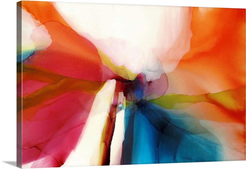 A high impact contemporary painting featuring bold swaths of alcohol inks in bright jewel tones