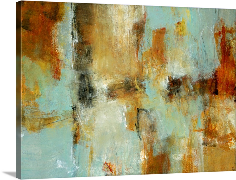 An abstracting painting of sanded paint textures that will fill a horizontal space.