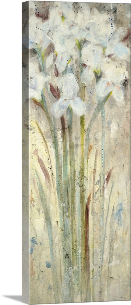 A contemporary painting of white flowers.