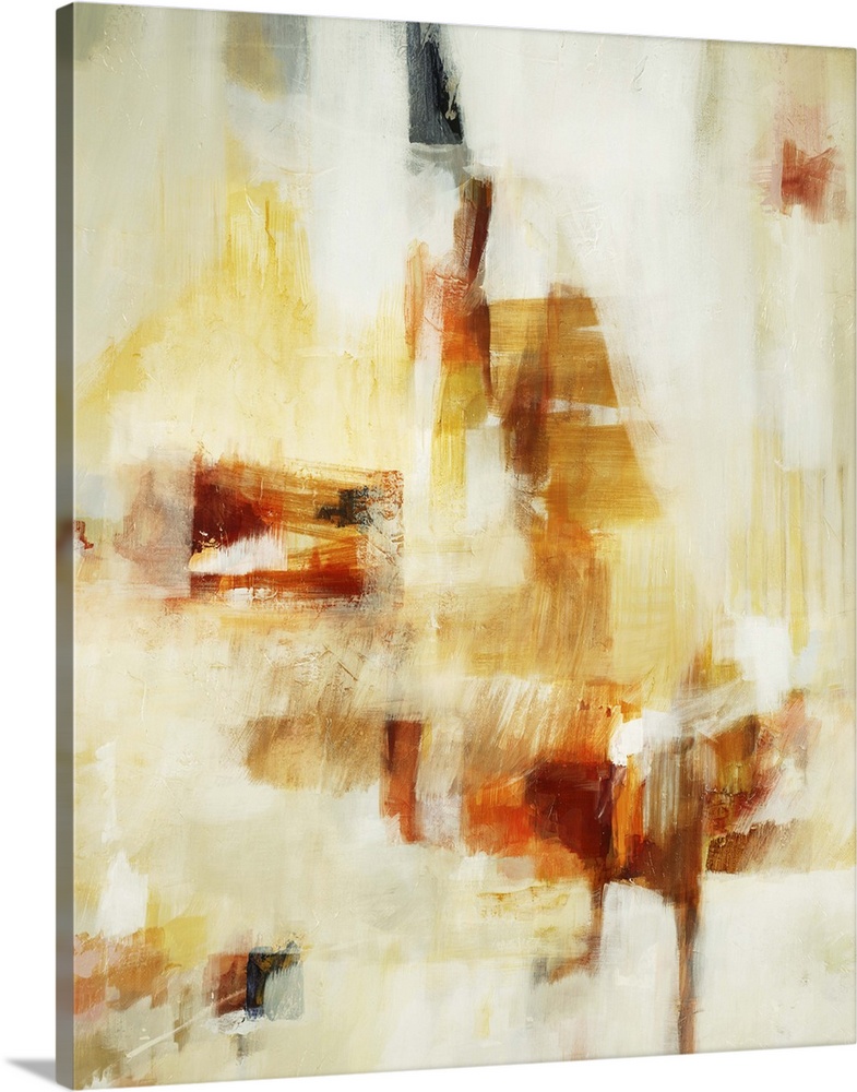 Contemporary abstract painting of dark and pale orange tones against a neutral background.