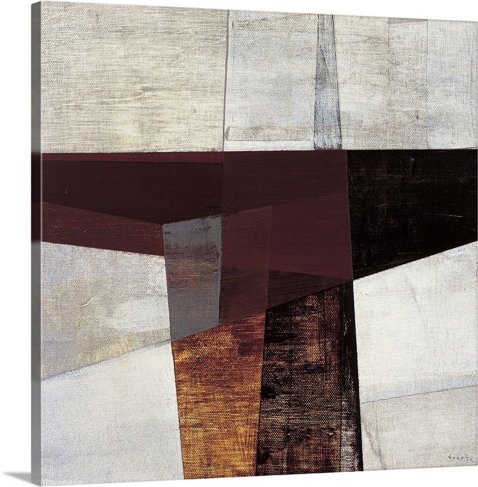 Sharp angles and rigid shapes give this abstract painting a sense of depth and life.