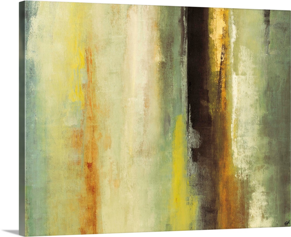 Giant abstractly painted canvas with different gradients of colors on a grungy texture.