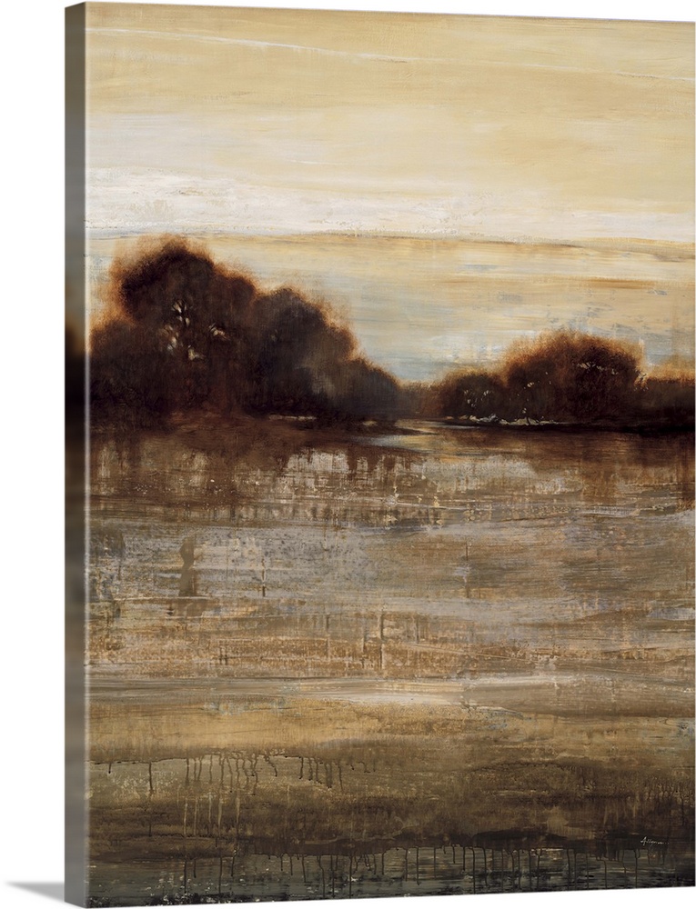 Contemporary abstract painting using warm tones mixed with harsh and heavy earth tones.