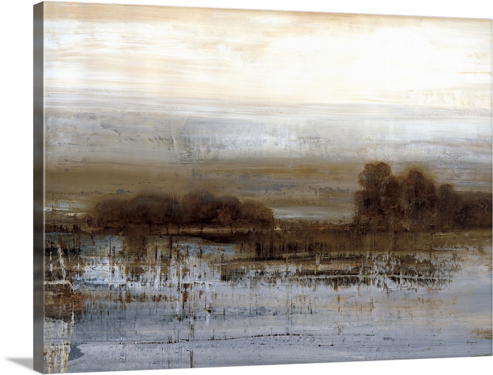 Contemporary abstract painting using cool tones mixed with harsh and heavy earth tones.