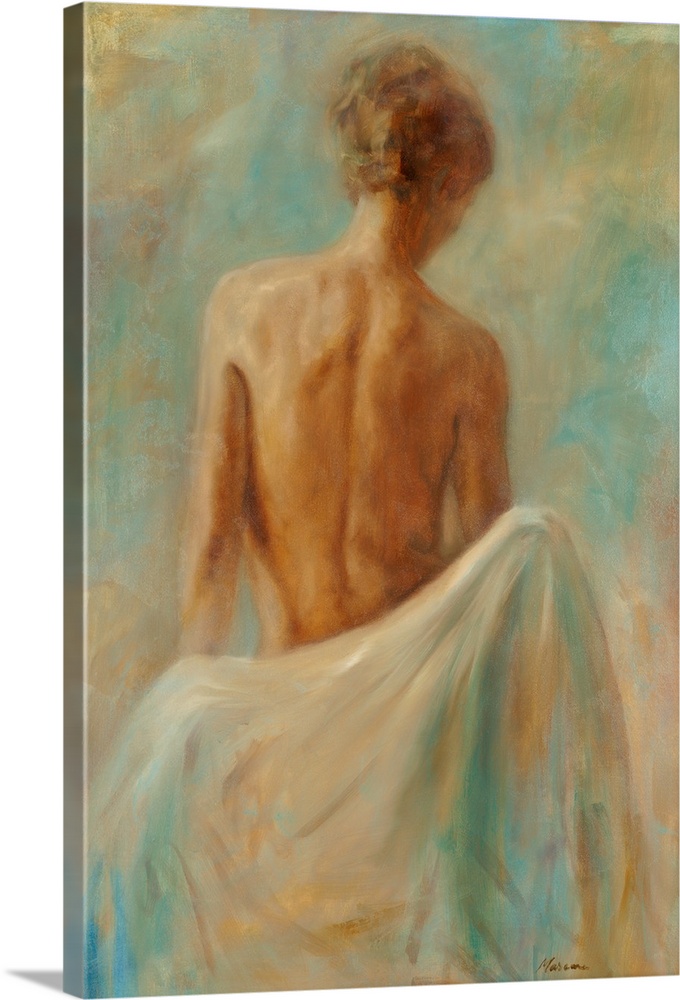 Painting of the bare back of a woman.