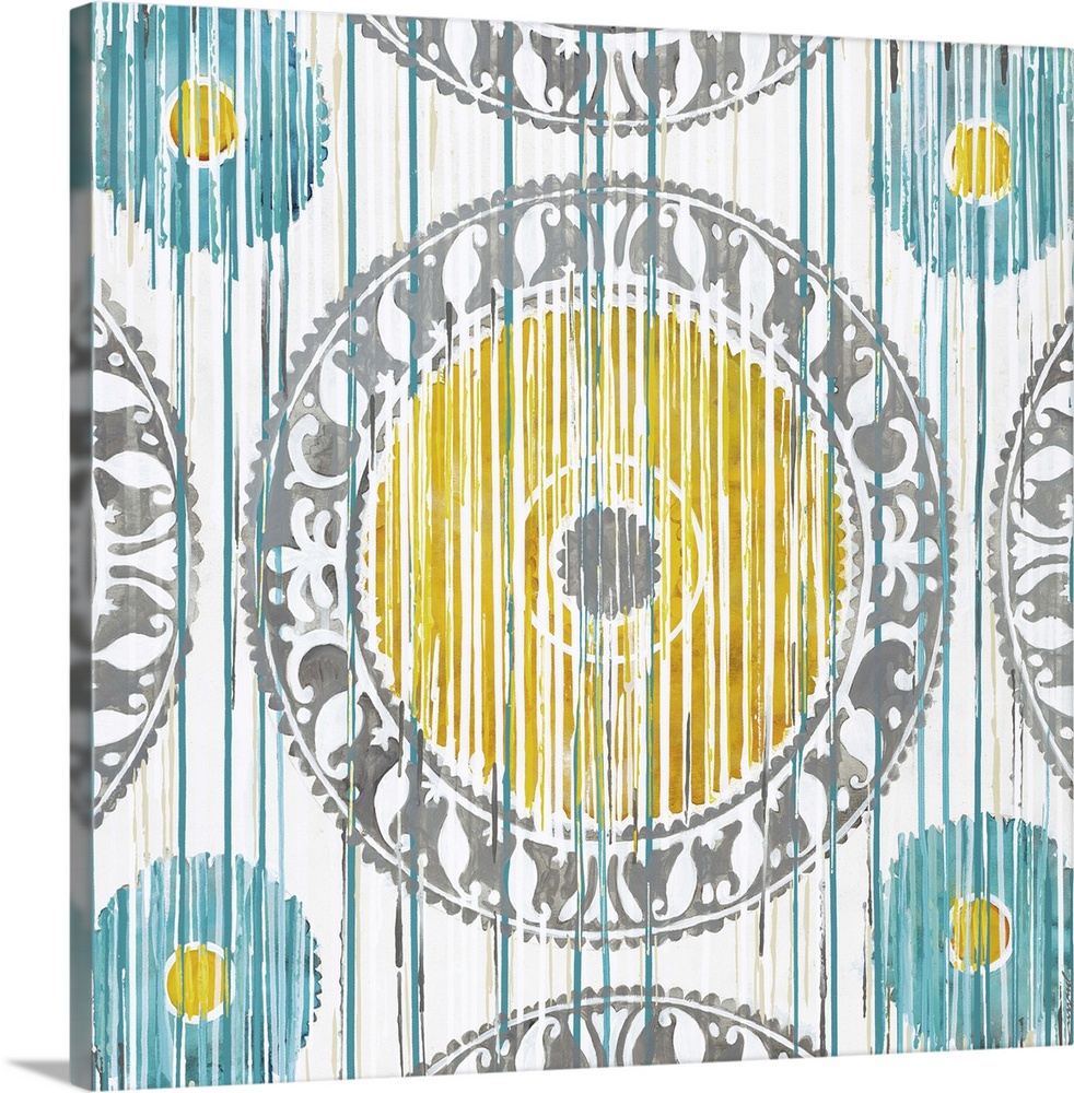 Contemporary painting of the light colored Ikat pattern.