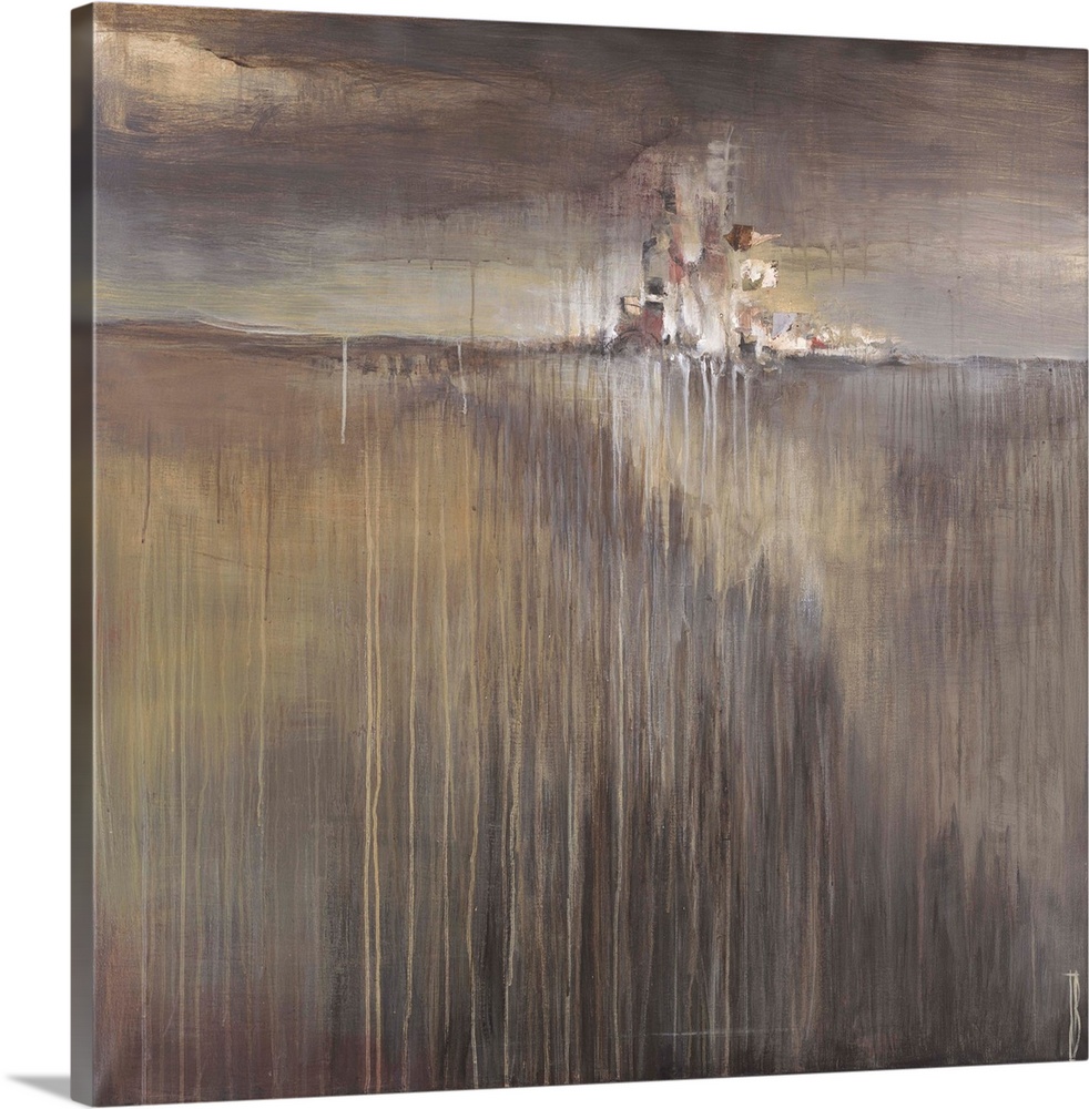 Contemporary abstract painting using neutral earthy tones of a plains landscape.