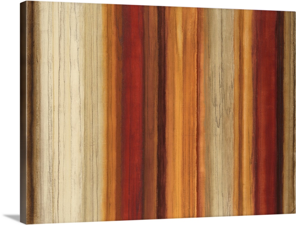 Landscape, large abstract artwork for a living room or office of vertical stripes in varying thicknesses in warm earth ton...
