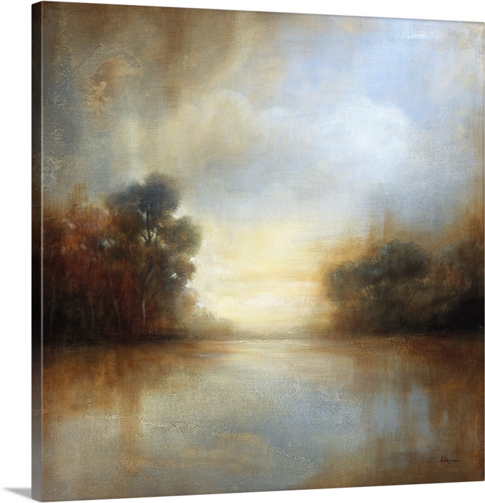 Contemporary painting of a scenic landscape in warm earth tones.