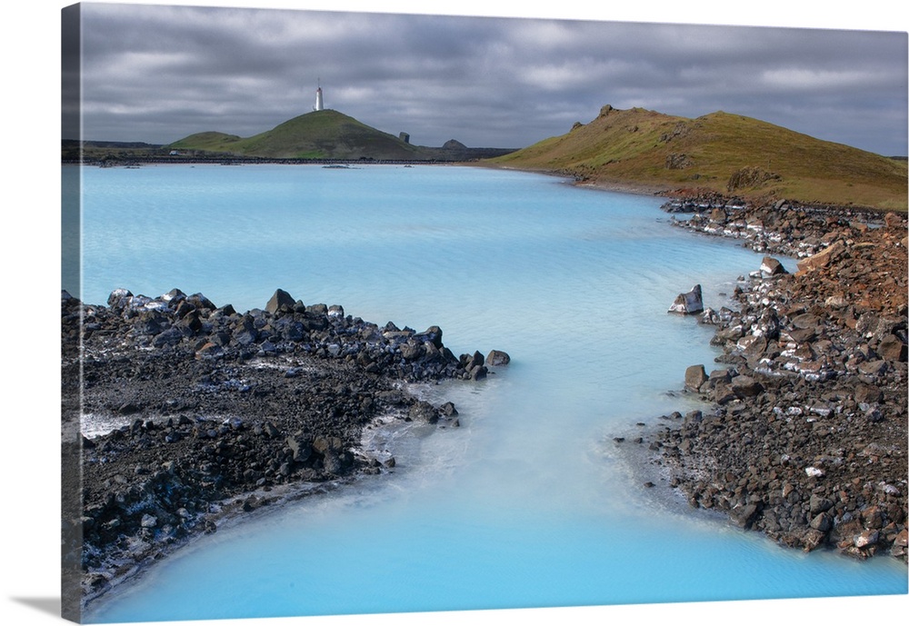 Vivid blue waters of a lake in the wilderness of Kevlivik, Iceland.