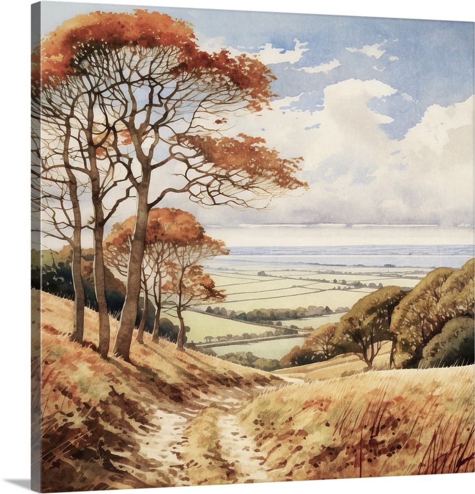 Originally a Painting of the West Sussex landscape in summer with fields and rolling countryside.