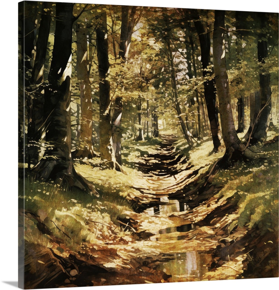 Originally a Painting of woodland in England with autumn colours and dappled sunlight.