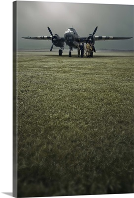 B-25 Mitchell bomber at dawn