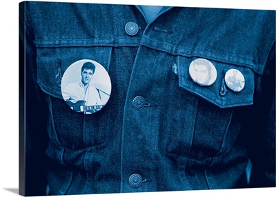 Badges of Elvis Presley on a denim jacket