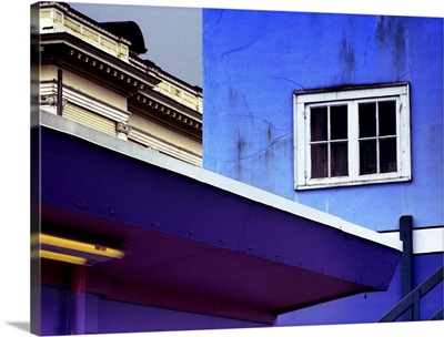 Blue and purple buildings