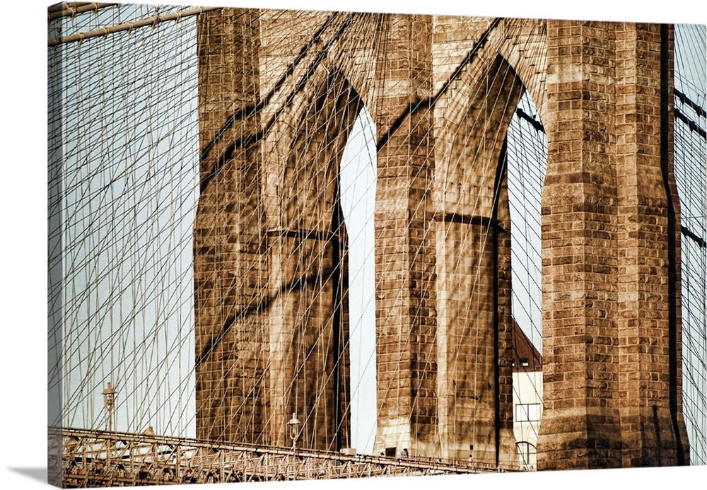 Close up of Brooklyn Bridge, New York City, USA.