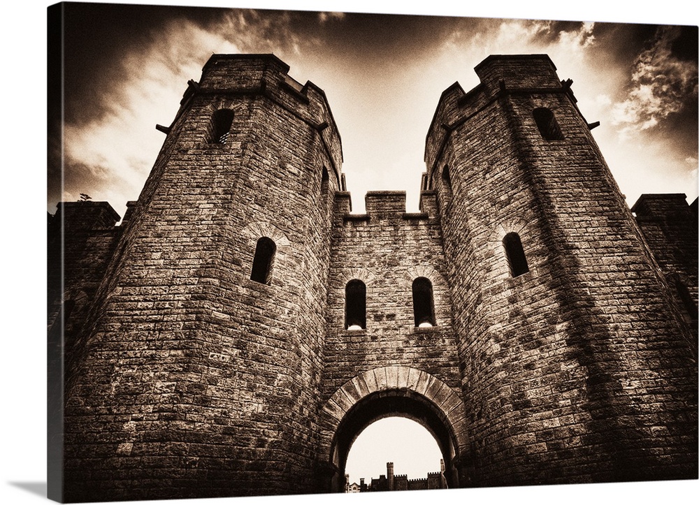 Dramatic shot of Cardiff Castle gates