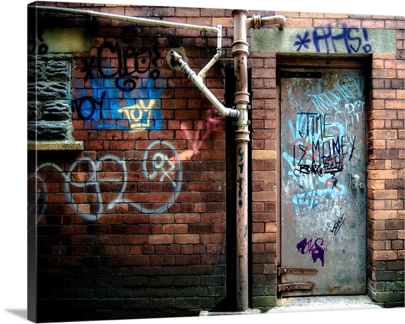 A close-up of a doodle illustration showing a whimsical building, its  surface a canvas of vibrant street art stickers, graffiti, and exquisitely  engraved details on a door